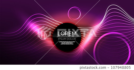 Neon lines and waves abstract background. Techno glowing neon shapes vector illustration for wallpaper, banner, background, landing page, wall art, invitation, prints, posters Neon lines and waves abstract background. Techno glowing neon shapes vector illustration for wallpaper, banner, background, landing page, wall art, invitation, prints, posters 107948805