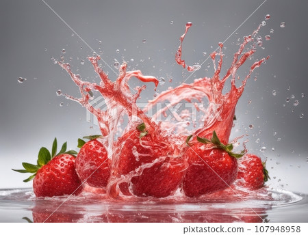 fresh strawberry falling in water 107948958