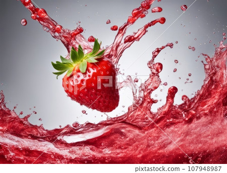 splash of strawberry falling into water 107948987