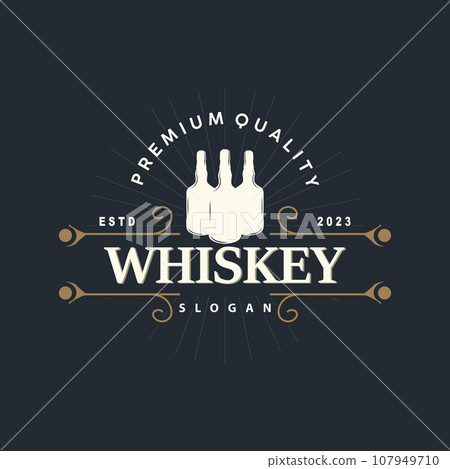 Whiskey Logo, Drink Label Design With Old Retro Vintage Ornament Illustration Premium Template 107949710