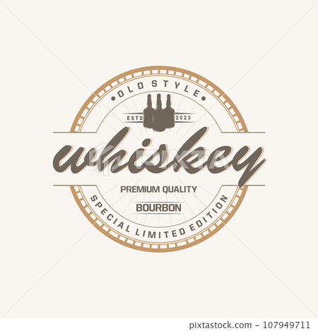 Whiskey Logo, Drink Label Design With Old Retro Vintage Ornament Illustration Premium Template Whiskey Logo, Drink Label Design With Old Retro Vintage Ornament Illustration Premium Template 107949711