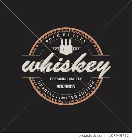 Whiskey Logo, Drink Label Design With Old Retro Vintage Ornament Illustration Premium Template 107949712