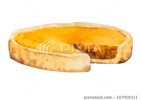 watercolor illustration of Pumpkin Pie Dessert. Hand drawn pumpkin pie 107950311