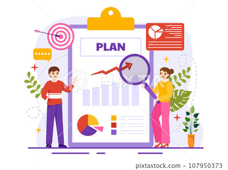 Business Plan Vector Illustration with Target, Planning, Workflow, Time Management, Statistical and Data Analysis in Flat Cartoon Background 107950373