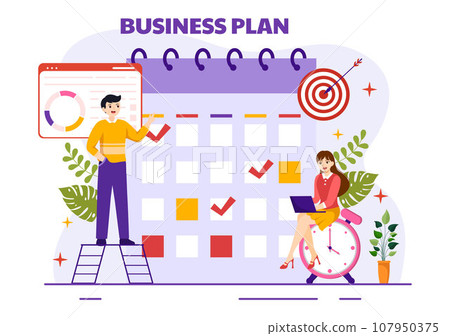 Business Plan Vector Illustration with Target, Planning, Workflow, Time Management, Statistical and Data Analysis in Flat Cartoon Background Business Plan Vector Illustration with Target, Planning, Workflow, Time Management, Statistical and Data Analysis in Flat Cartoon Background 107950375