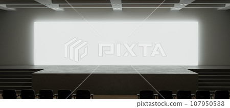 A modern empty stage mockup with an empty white projector backdrop. concert hall, event stage 107950588