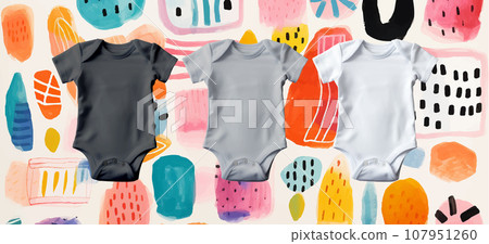 Clothes for newborn, Baby romper mockup, Infant One size clothes, Blank kid jumpsuit mock up, Baby cloth bodysuit on colorful background Clothes for newborn, Baby romper mockup, Infant One size clothes, Blank kid jumpsuit mock up, Baby cloth bodysuit on colorful background 107951260