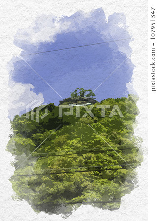 Watercolor style Hirafuku Rikami Castle Ruins Sayo Town, Sayo District, Hyogo Prefecture 107951347