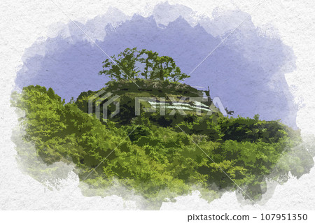 Watercolor style Hirafuku Rikami Castle Ruins Sayo Town, Sayo District, Hyogo Prefecture 107951350
