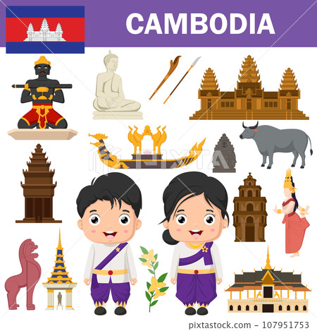 Set of Cambodia famous landmarks 107951753