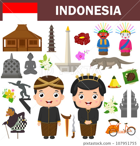 Set of Indonesia famous landmarks 107951755