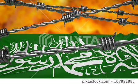 The Hamas flag on fire background 3d rendering The Hamas flag on fire background 3d rendering 107951995