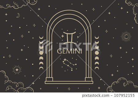 雙子座星座,黑暗夜空中星座的插圖 雙子座星座,黑暗夜空中星座的插圖 107952155