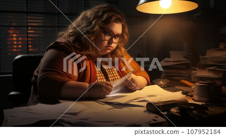 fat woman working in the office 107952184