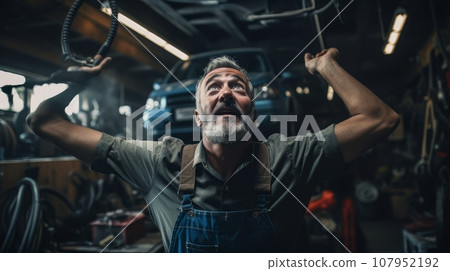 auto mechanic looking at car 107952192