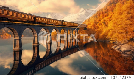 steam locomotive in the mountains 107952379