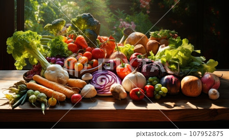 different varieties of sausage cheese bread and vegetables 107952875