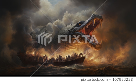 sea fire-breathing dragon from the abyss sea fire-breathing dragon from the abyss 107953238