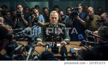 military general at a press conference military general at a press conference 107953255