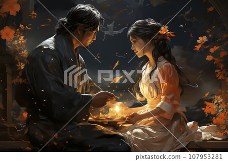 織姬和彥星的七夕故事星座神話和故事“AI生成圖像” 107953281