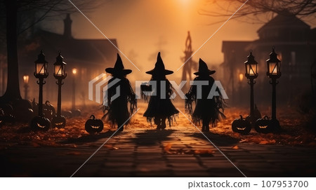 children walk around the city on Halloween children walk around the city on Halloween 107953700