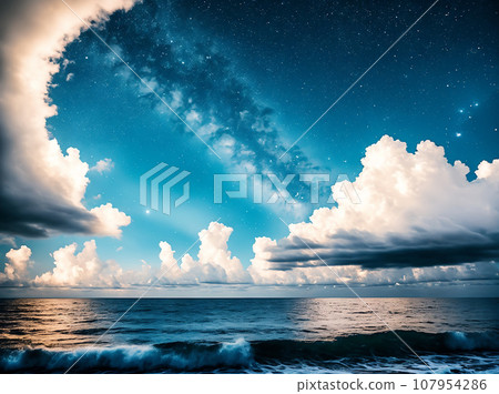 night sky with clouds over the ocean 107954286