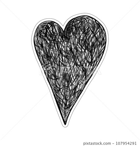 Black Heart Drawn by Colored Pencil. The Sign of World Heart Day. Symbol of Valentines Day. Heart Shape Isolated on White Background. Black Heart Drawn by Colored Pencil. The Sign of World Heart Day. Symbol of Valentines Day. Heart Shape Isolated on White Background. 107954291