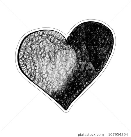 Black Heart Drawn by Colored Pencil. The Sign of World Heart Day. Symbol of Valentines Day. Heart Shape Isolated on White Background. Black Heart Drawn by Colored Pencil. The Sign of World Heart Day. Symbol of Valentines Day. Heart Shape Isolated on White Background. 107954294