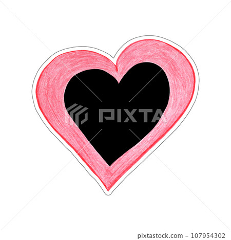 Red and Black Heart Drawn by Colored Pencil. The Sign of World Heart Day. Symbol of Valentines Day. Heart Shape Isolated on White Background. Red and Black Heart Drawn by Colored Pencil. The Sign of World Heart Day. Symbol of Valentines Day. Heart Shape Isolated on White Background. 107954302