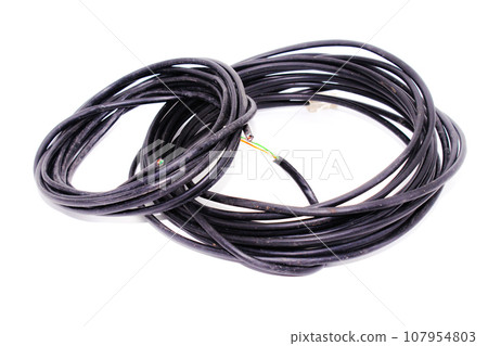 A picture of broadband cable on white background with selective focus A picture of broadband cable on white background with selective focus 107954803