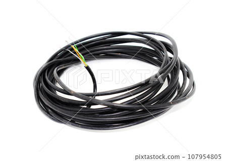 A picture of broadband cable on white background with selective focus 107954805