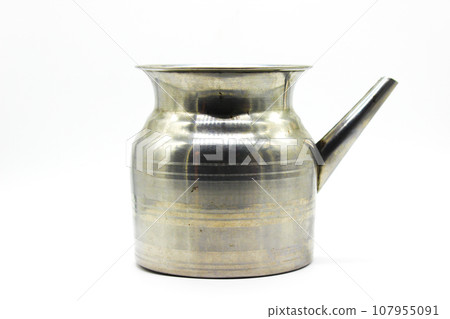 Stainless Steel Lota on white background with selective focus 107955091