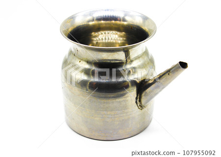 Stainless Steel Lota on white background with selective focus 107955092