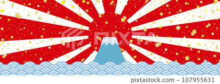富士山第一日出青海波浪金箔和五彩紙屑橫幅背景/水平/紅色/背景透明 107955631