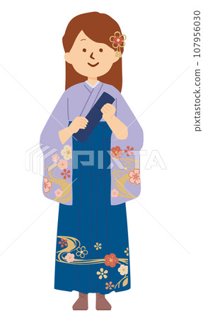 Illustration of a woman wearing a graduation kimono 107956030