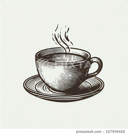 銅版風格咖啡杯插畫大 銅版風格咖啡杯插畫大 107956488