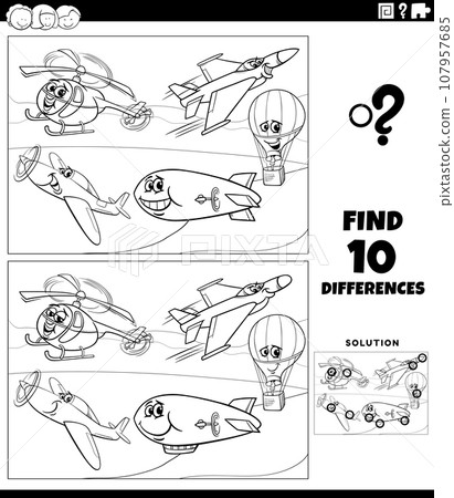 differences activity with flying vehicles characters coloring page 107957685