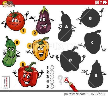 shadows activity game with cartoon fruit and vegetables 107957712