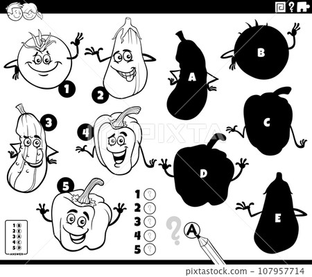 shadows game with cartoon fruit and vegetables coloring page 107957714