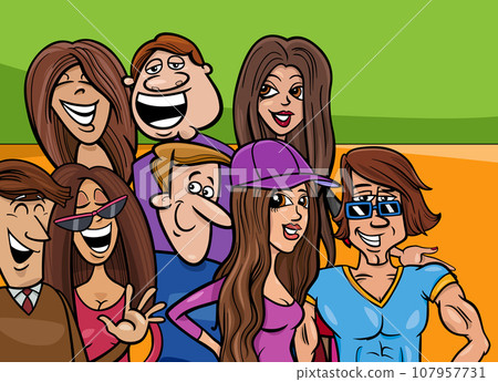 funny cartoon young people characters group funny cartoon young people characters group 107957731