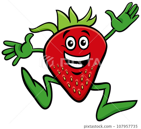 happy cartoon strawberry fruit comic character 107957735