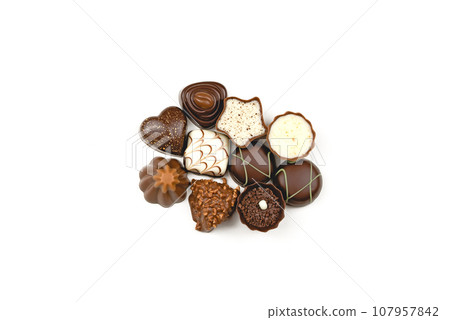 Assorted Chocolates on White Background 107957842