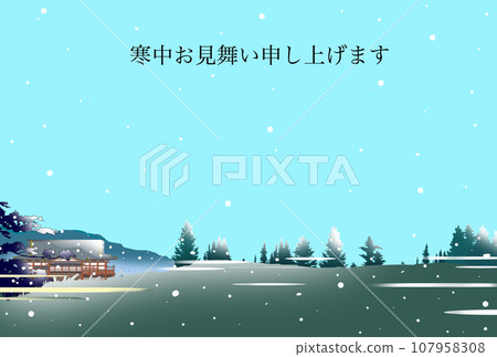 Scenery illustration of a snowy temple for winter greetings Scenery illustration of a snowy temple for winter greetings 107958308