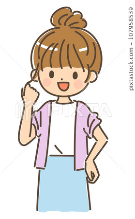 年輕女子做拳頭泵,上半身,沒有背景 年輕女子做拳頭泵,上半身,沒有背景 107958539