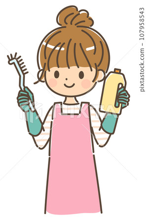 Young woman cleaning drain pipes, upper body, no background 107958543