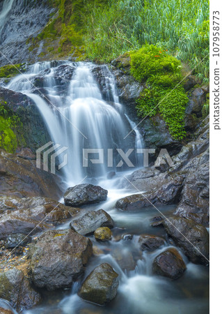 The photo of the Air Terjun Sikarim waterfall in Dieng, Indonesia. 107958773