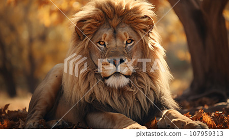 Lions family closed up in safari. Generative AI, Lions family closed up in safari. Generative AI, 107959313