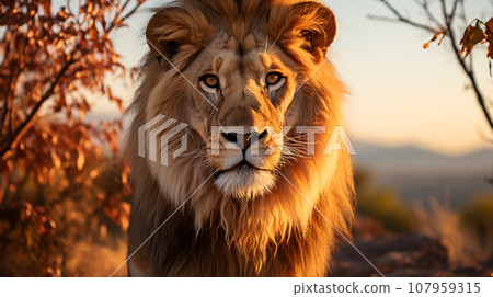Lions family closed up in safari. Generative AI, Lions family closed up in safari. Generative AI, 107959315