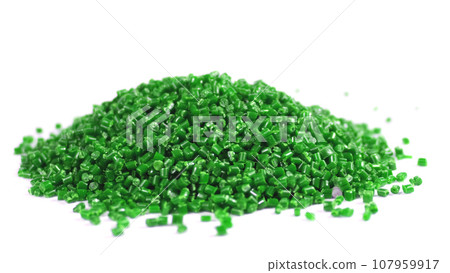Secondary granule made of polypropylene, green Plastic pellets crumbles to the table. Plastic raw materials in granules for industry. Polymer resin. Raw plastic recycling concept Secondary granule made of polypropylene, green Plastic pellets crumbles to the table. Plastic raw materials in granules for industry. Polymer resin. Raw plastic recycling concept 107959917