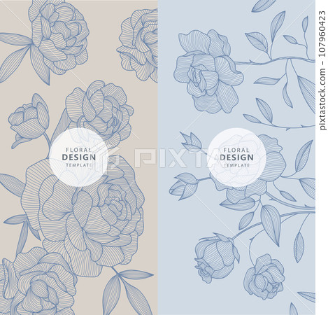 Vector peonies, roses, floral patterns, nature package backgrounds. Line minimalist leaves frames, beauty banners. Use for social media post, card, cover, wedding invitation, mobile apps. Vector peonies, roses, floral patterns, nature package backgrounds. Line minimalist leaves frames, beauty banners. Use for social media post, card, cover, wedding invitation, mobile apps. 107960423